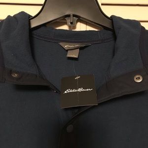 Eddie Bauer, large, fleece hoodie, 1/4 snap neck, indigo blue, full front pouch